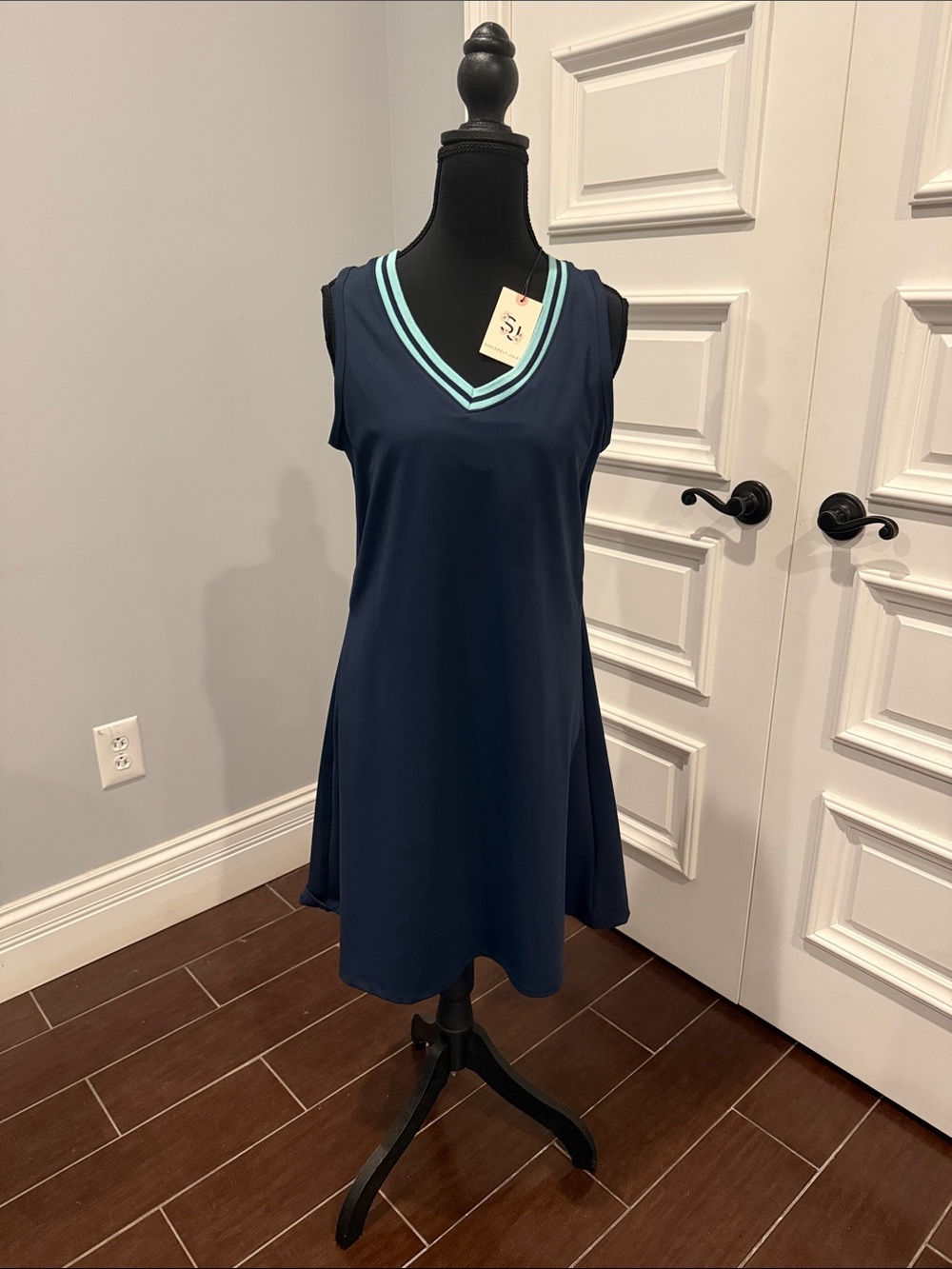 Sincerely Jules Navy Shift Dress with Mint Trim